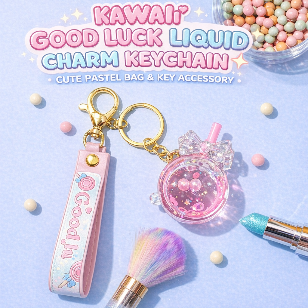 KAWAII GOOD LUCK LIQUID CHARM KEYCHAIN – CUTE PASTEL BAG & KEY ACCESSORY