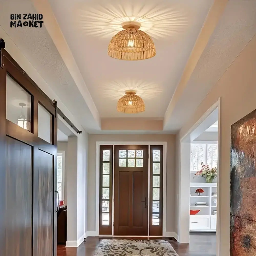LUXURY WOVEN RATTAN CEILING LIGHT - HANDCRAFTED CHANDELIER FOR HOME & CAFE