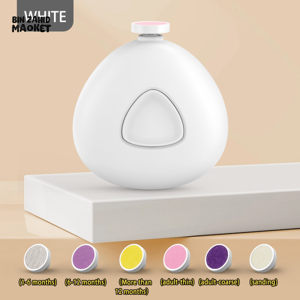 ELECTRIC BABY NAIL TRIMMER WITH 6 GRINDING HEADS – GENTLE & SAFE MANICURE SET FOR NEWBORNS AND TODDLERS – BATTERY OPERATED