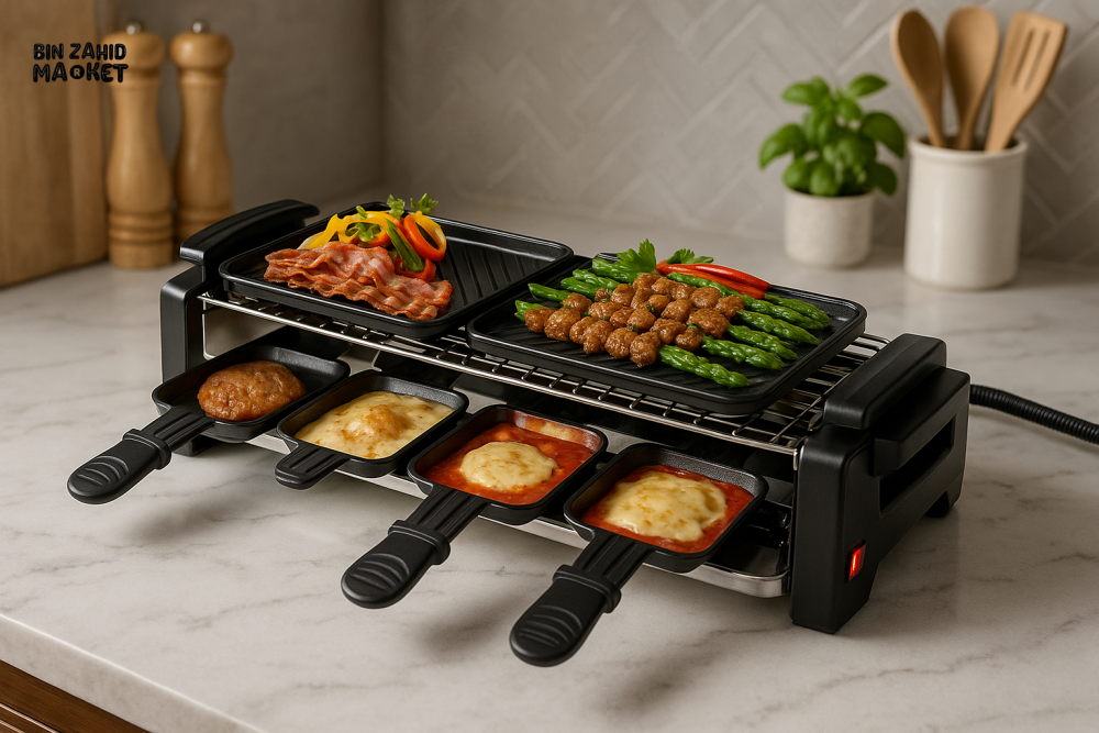 ELECTRIC RACLETTE GRILL WITH NON-STICK GRILLING PLATES – MULTIFUNCTIONAL TABLETOP BBQ FOR LUXURY VILLA DINING