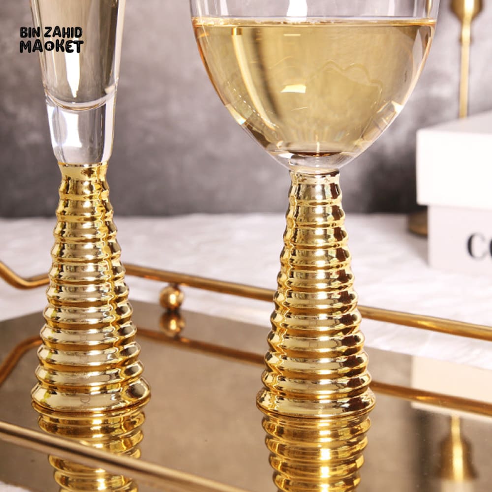 ELECTROPLATED GOLD GLASS COCKTAIL GLASS WITH GOLD BASE LUXURY DRINKWARE FOR BAR & DINING - 6 PIECES SET