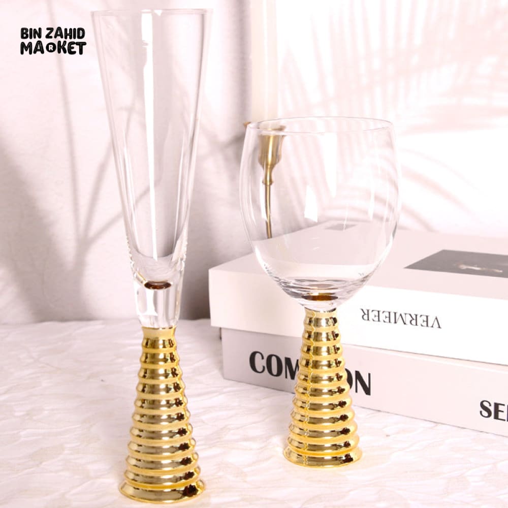 ELECTROPLATED GOLD GLASS COCKTAIL GLASS WITH GOLD BASE LUXURY DRINKWARE FOR BAR & DINING - 6 PIECES SET