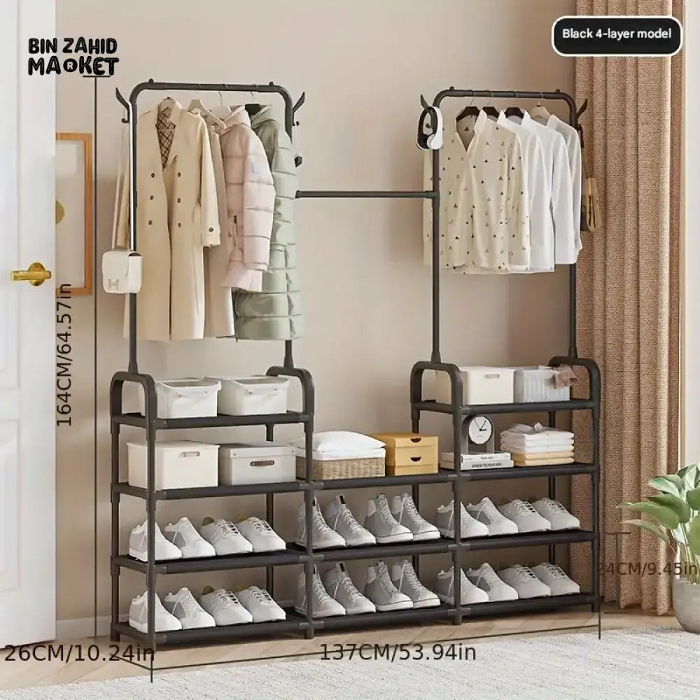 ELEGANT 3-TIER WARDROBE CLOSET ORGANIZER – BLACK HANGING CLOTHES STORAGE RACK FOR BEDROOM & ENTRYWAY