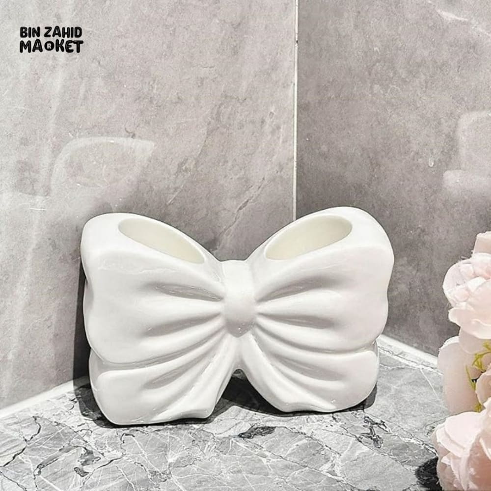 ELEGANT BOW SHAPE TOOTHBRUSH HOLDER – CERAMIC BATHROOM ACCESSORY