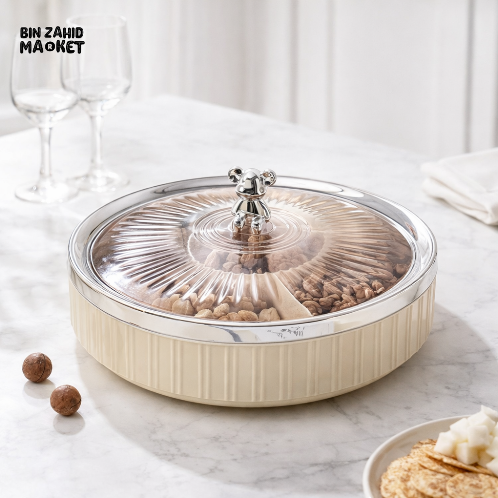 ELEGANT ROUND SNACK & NUTS SERVING BOX – BEAR HANDLE LID