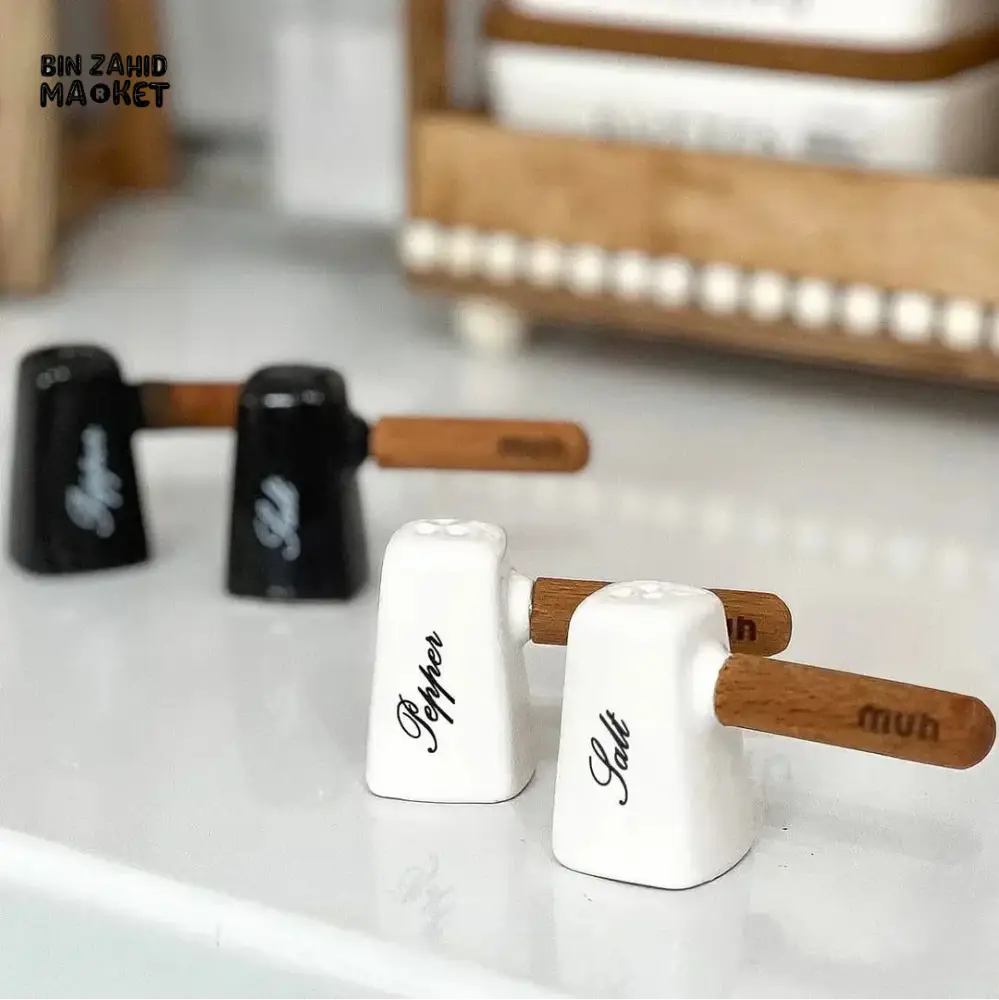 ELEGANT SALT & PEPPER SHAKER SET – WITH WOODEN HANDLE & BAMBOO BASE