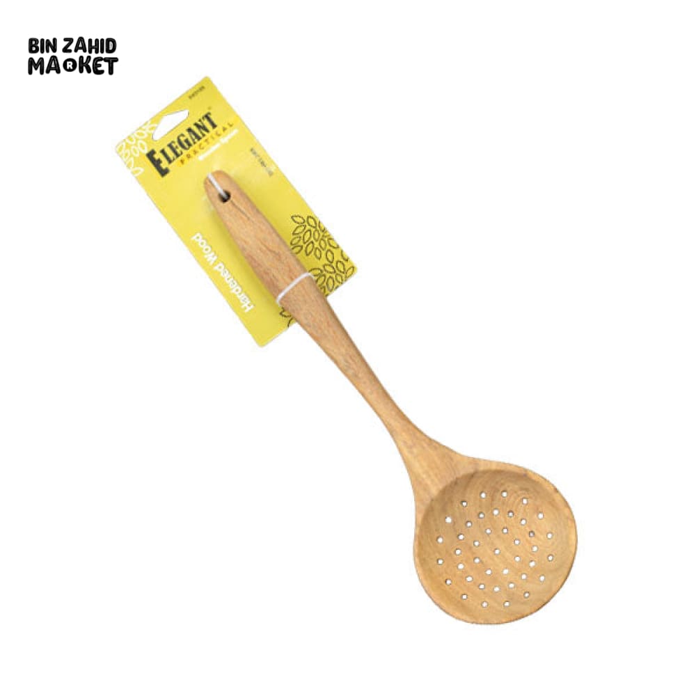 ELEGANT WOODEN STRAINER SPOON – HEAT-RESISTANT SKIMMER FOR KITCHEN USE