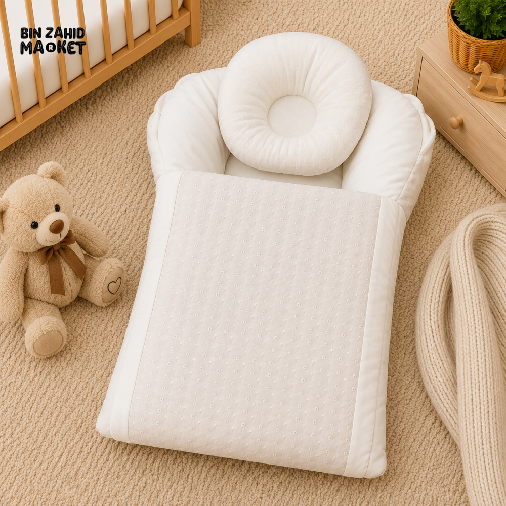 EMBROIDERED COTTON POLYESTER BABY BEDDING SET WITH DONUT PILLOW