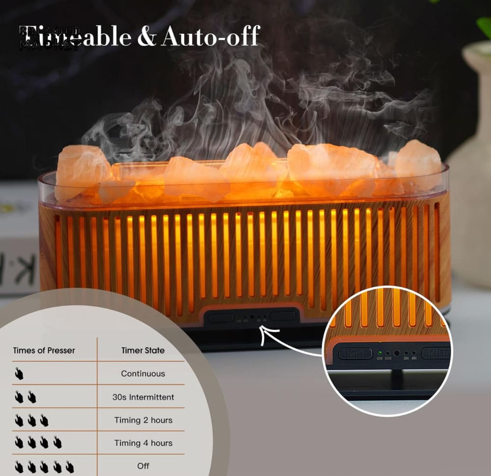 ESSENTIAL OIL DIFFUSER WITH SALT LAMP – QUIET HUMIDIFIER & LED LIGHTS