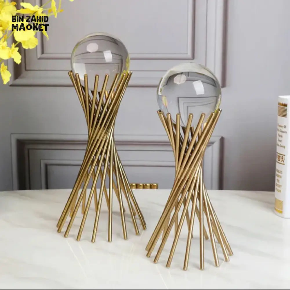 EUROPEAN 2 PEICES LUXURY CRYSTAL BALL ORNAMENT HANDICRAFT LIVING ROOM DECOR
