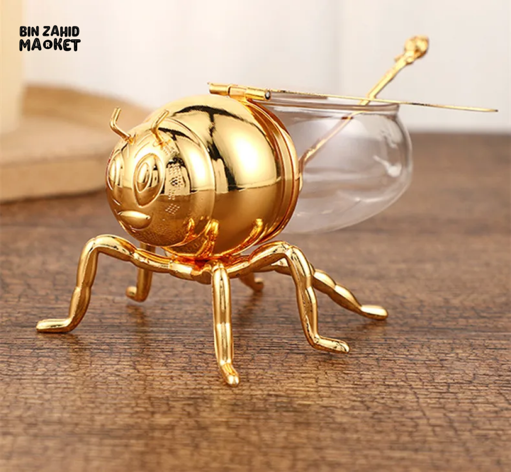 EUROPEAN CLASSICAL BEE DESIGN SUGAR CUP LUXURY GOLDEN SEASONING JAR WITH SPOON ELEGANT METAL KITCHEN DECOR