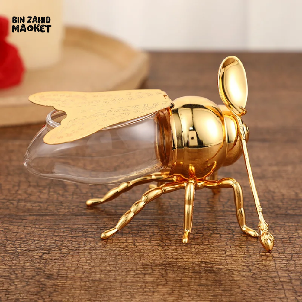 EUROPEAN CLASSICAL BEE DESIGN SUGAR CUP LUXURY GOLDEN SEASONING JAR WITH SPOON ELEGANT METAL KITCHEN DECOR