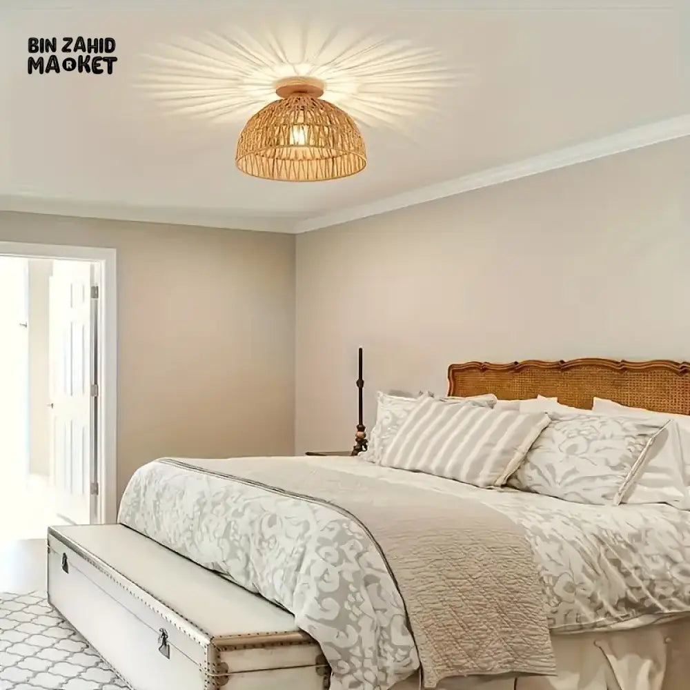 LUXURY WOVEN RATTAN CEILING LIGHT - HANDCRAFTED CHANDELIER FOR HOME & CAFE