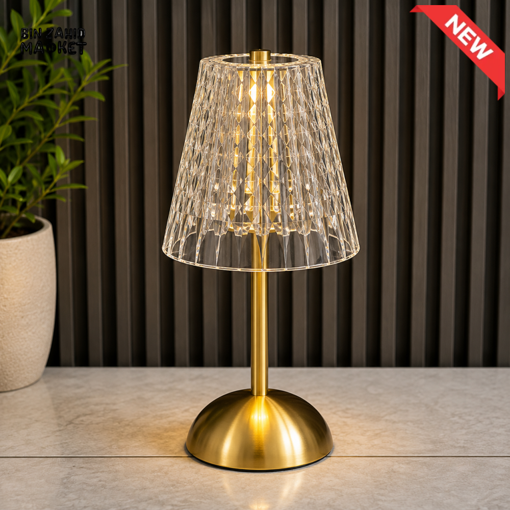 FACETED CRYSTAL SHADE LED TABLE LAMP WITH GOLDEN BASE
