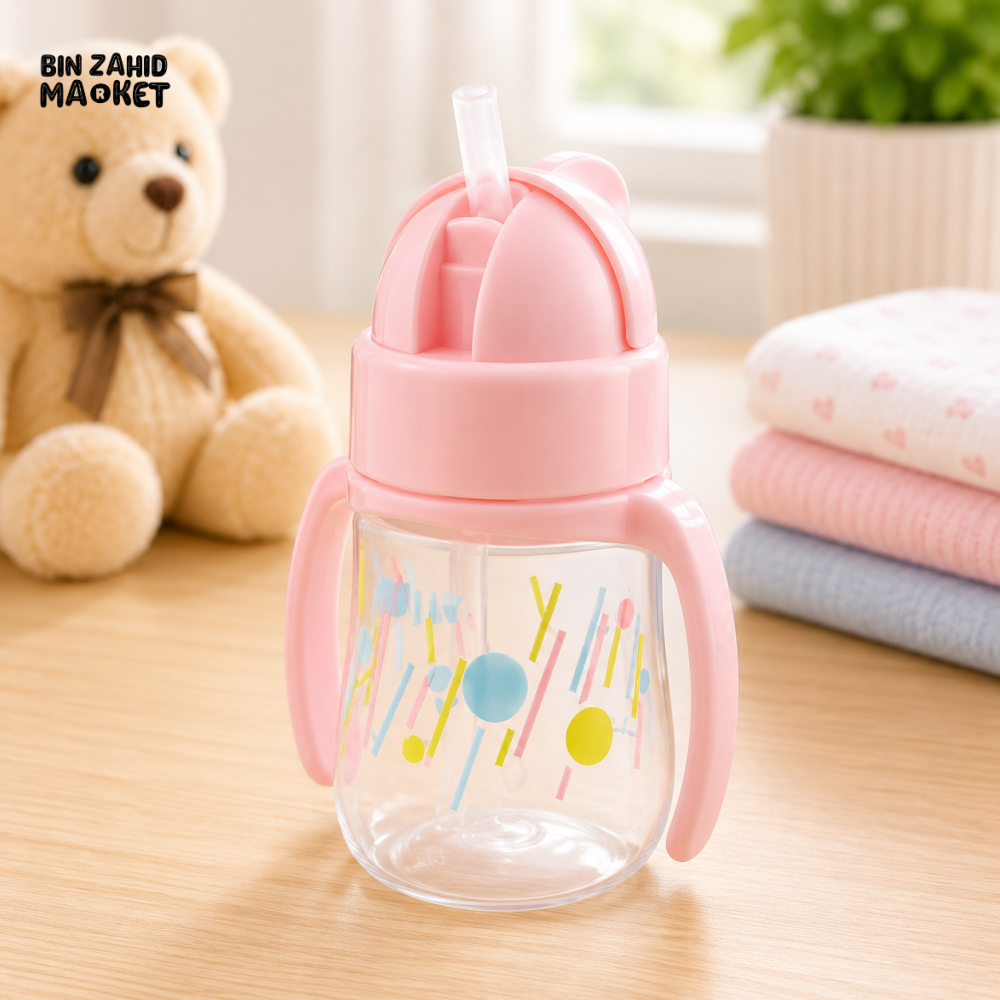 FARLIN STRAW DRINKING CUP W/HANDLE 150ML-PINK