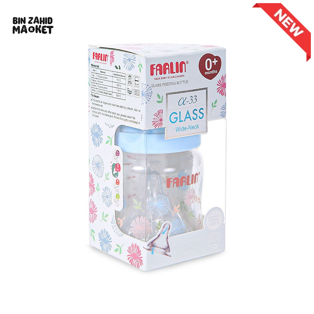 FARLIN WIDE-NECK GLASS FEEDER 120ML - BLUE