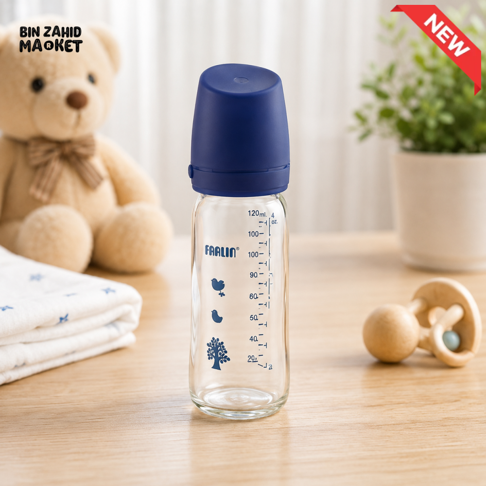FARLIN WIDE NECK GLASS FEEDER 240ML - BLUE