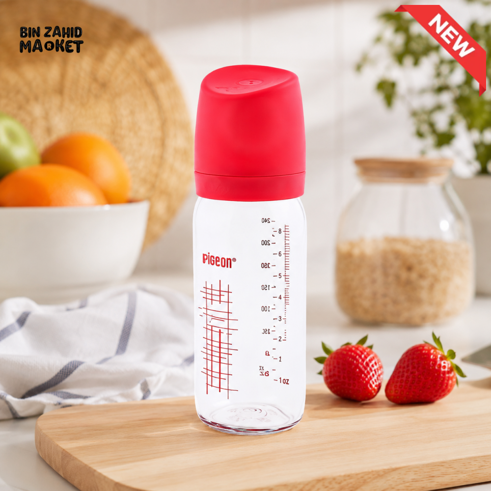 FARLIN WIDE NECK GLASS FEEDER 240ML - RED