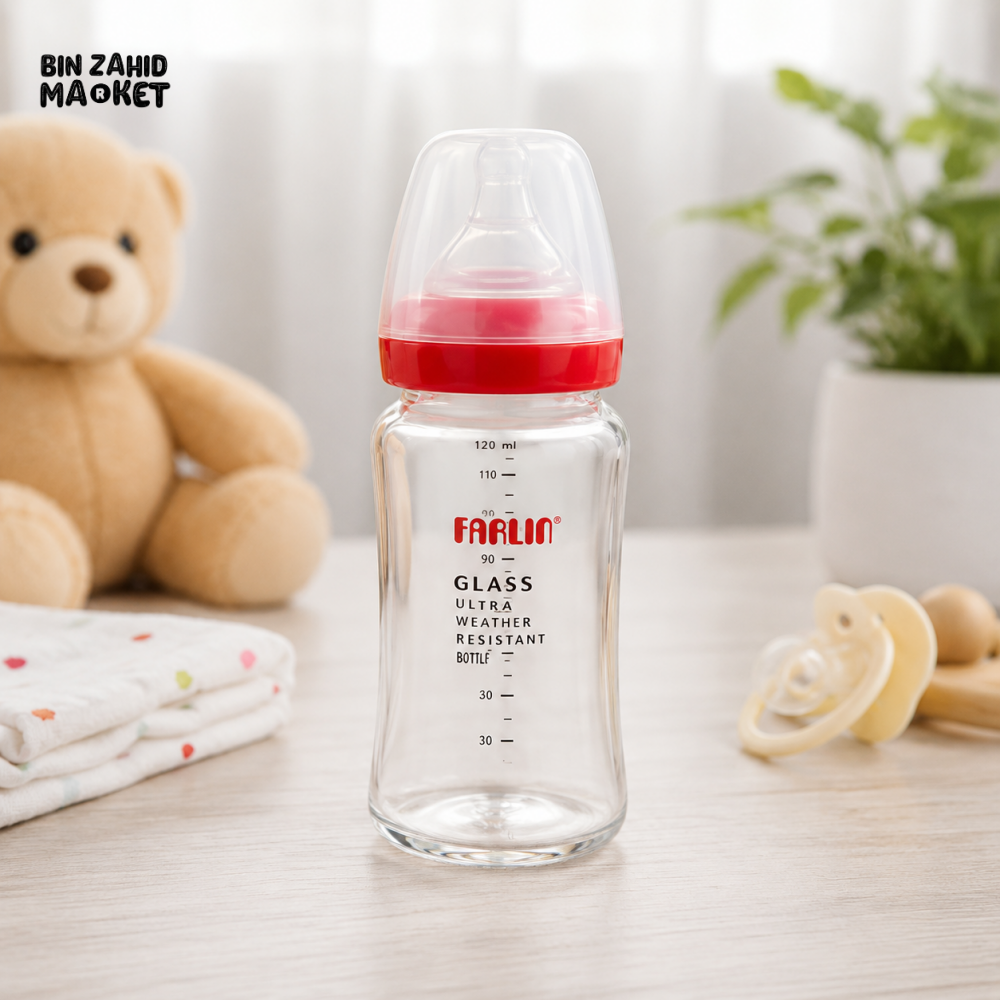 FARLIN WIDE NECK GLASS FEEDER 240ML - RED