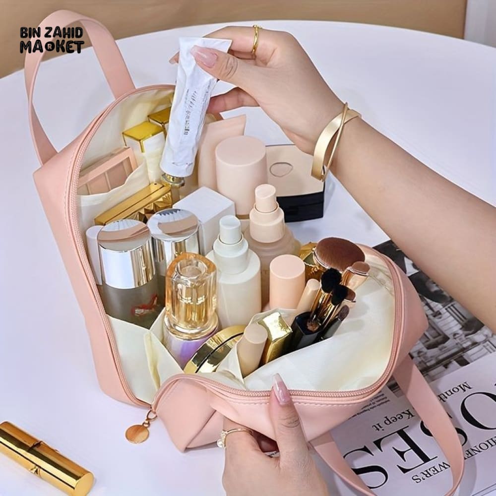 FAUX LEATHER ZIPPER COSMETIC BAG