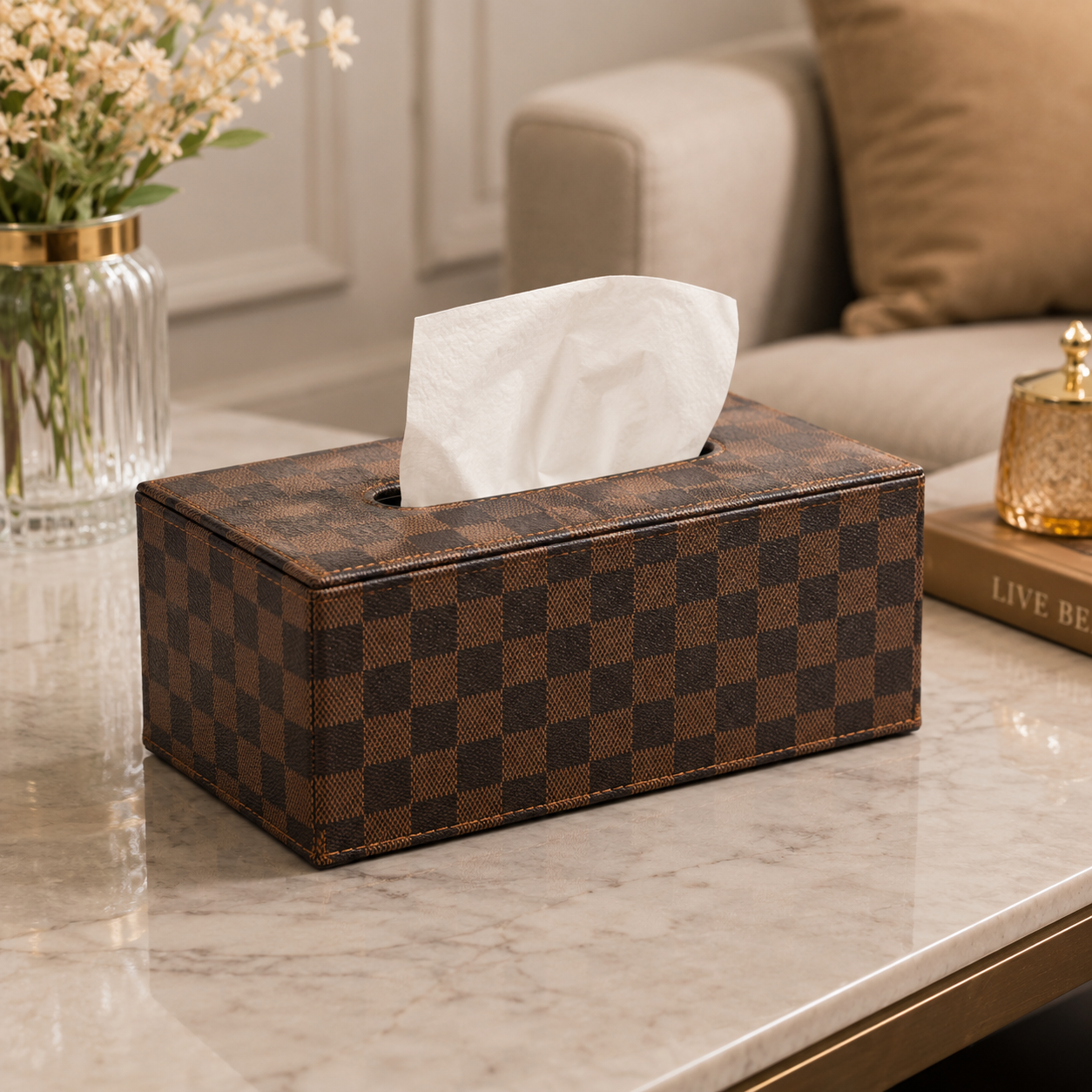 PREMIUM CHECKERED TISSUE BOX HOLDER