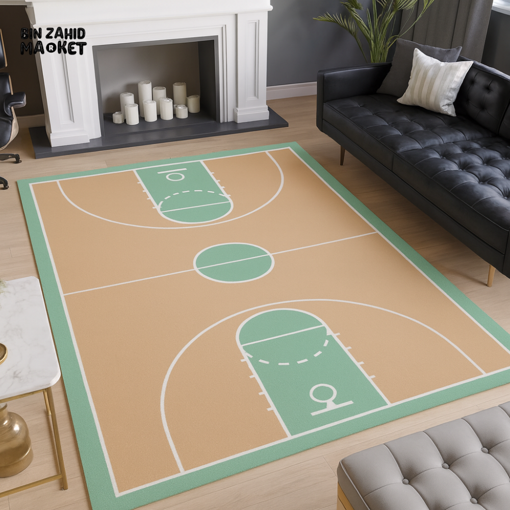 FLOOR MAT FOR LIVING ROOM AND BEDROOM DECOR - BASKETBALL THEMED AREA RUG