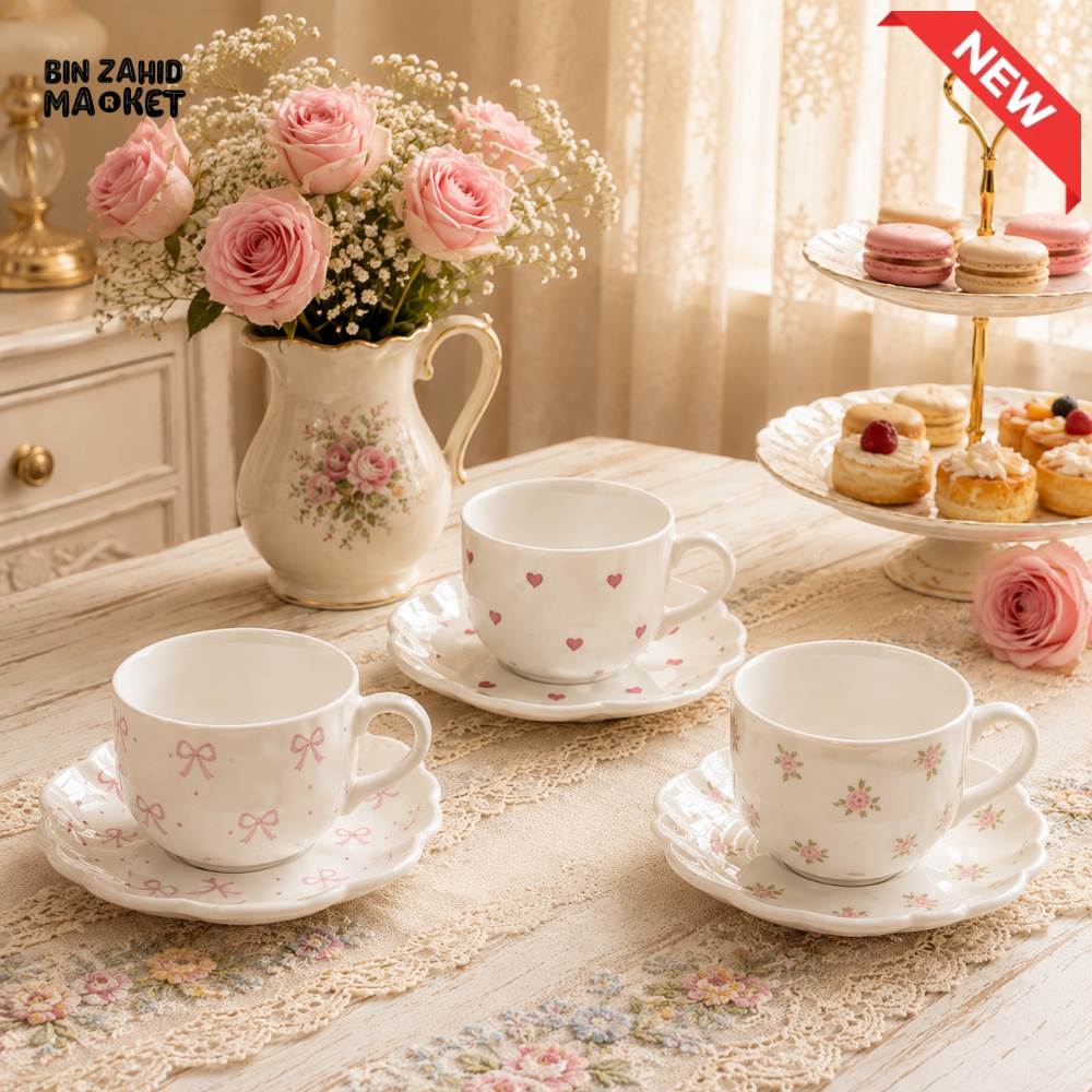 FLORAL HEART CERAMIC TEA CUP & SAUCER - 1 PIECE