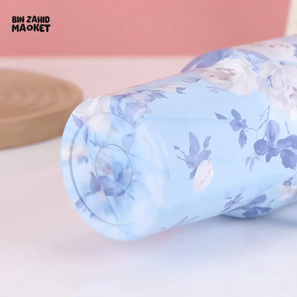 FLORAL LARGE CAPACITY TRAVEL TUMBLER 40 OZ– VACUUM INSULATED 304 STAINLESS STEEL WATER BOTTLE PORTABLE ICE KING CAR CUP FOR HOT & COLD BEVERAGES - BLUE