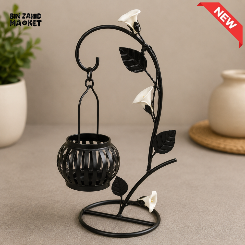 FLORAL METAL HANGING CANDLE HOLDER WITH DECORATIVE STAND