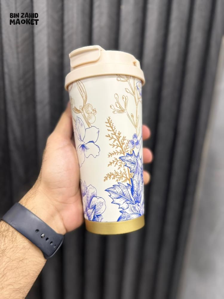 FLORAL PRINT TRAVEL MUG – INSULATED REUSABLE COFFEE TUMBLER WITH LEAK-PROOF LID
