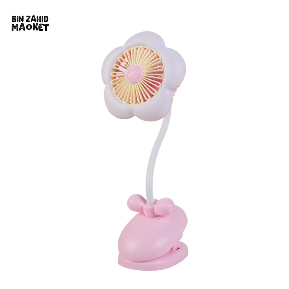 FLOWER CLIP ON MINI FAN WITH NIGHT LIGHT – USB RECHARGEABLE DESK FAN FOR STUDENTS OFFICE & SUMMER USE