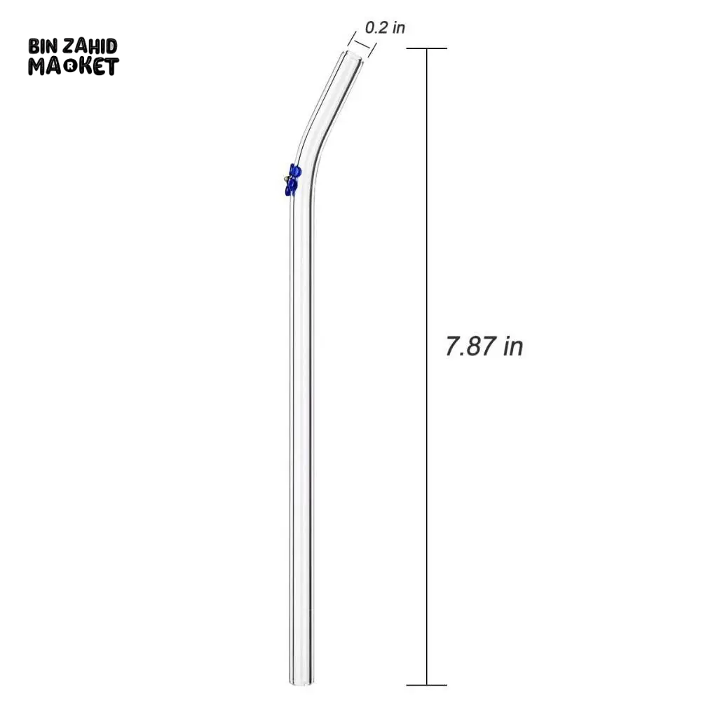FLOWER GLASS STRAWS 4 PIECES REUSABLE TRANSPARENT STRAIGHT & BEND STRAWS FOR SMOOTHIES & COCKTAILS ECO-FRIENDLY DRINKING STRAW BAR TOOL