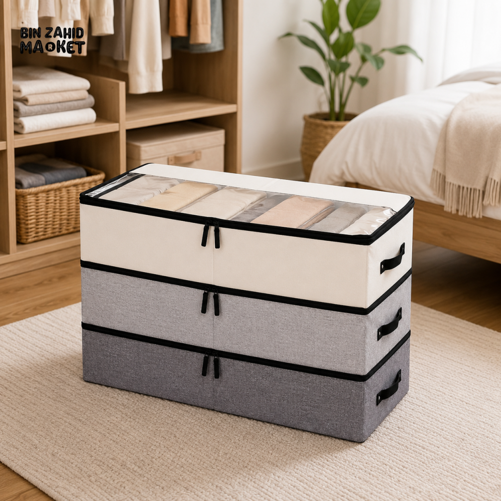 FOLDABLE FABRIC STORAGE BOX WITH CLEAR WINDOW