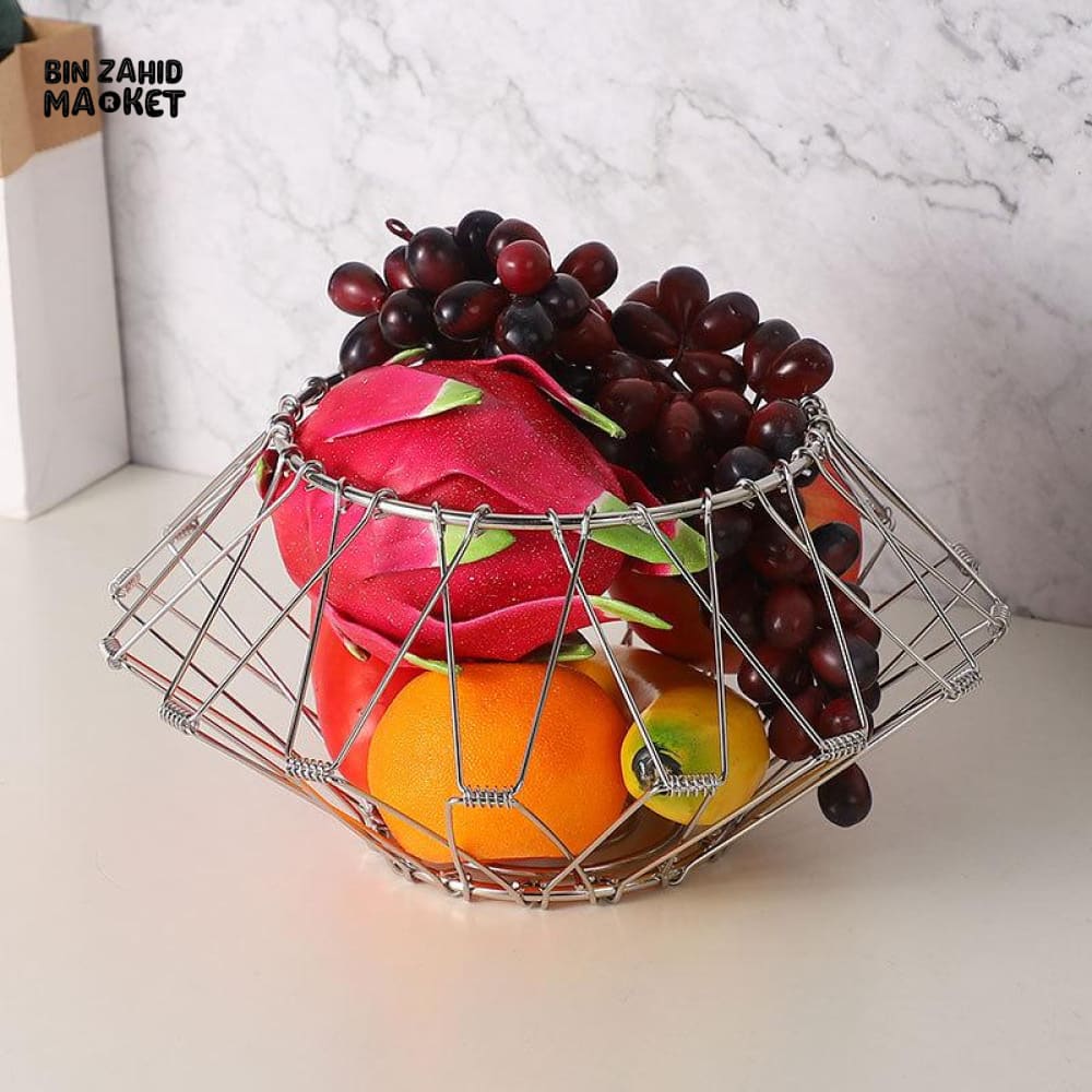 FOLDABLE IRON WIRE FRUIT BOWL – LARGE CAPACITY SCALABLE DESKTOP STORAGE BASKET HOLLOW DESIGN