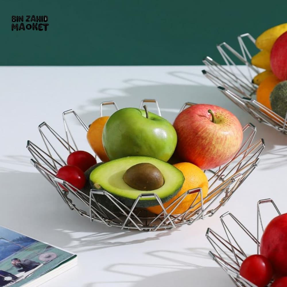FOLDABLE IRON WIRE FRUIT BOWL – LARGE CAPACITY SCALABLE DESKTOP STORAGE BASKET HOLLOW DESIGN