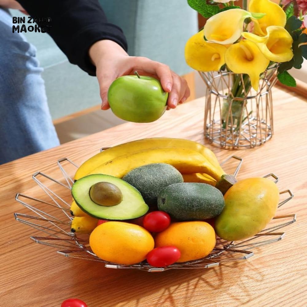 FOLDABLE IRON WIRE FRUIT BOWL – LARGE CAPACITY SCALABLE DESKTOP STORAGE BASKET HOLLOW DESIGN