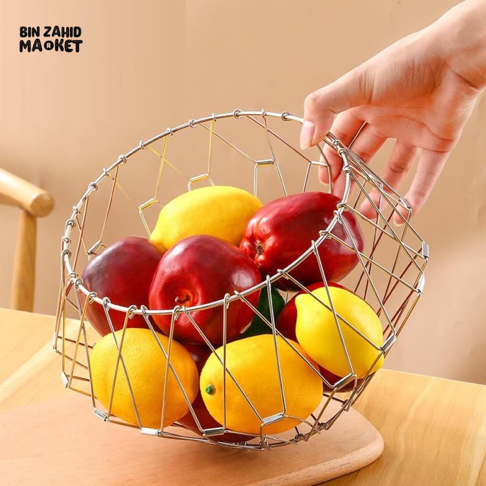 FOLDABLE IRON WIRE FRUIT BOWL – LARGE CAPACITY SCALABLE DESKTOP STORAGE BASKET HOLLOW DESIGN