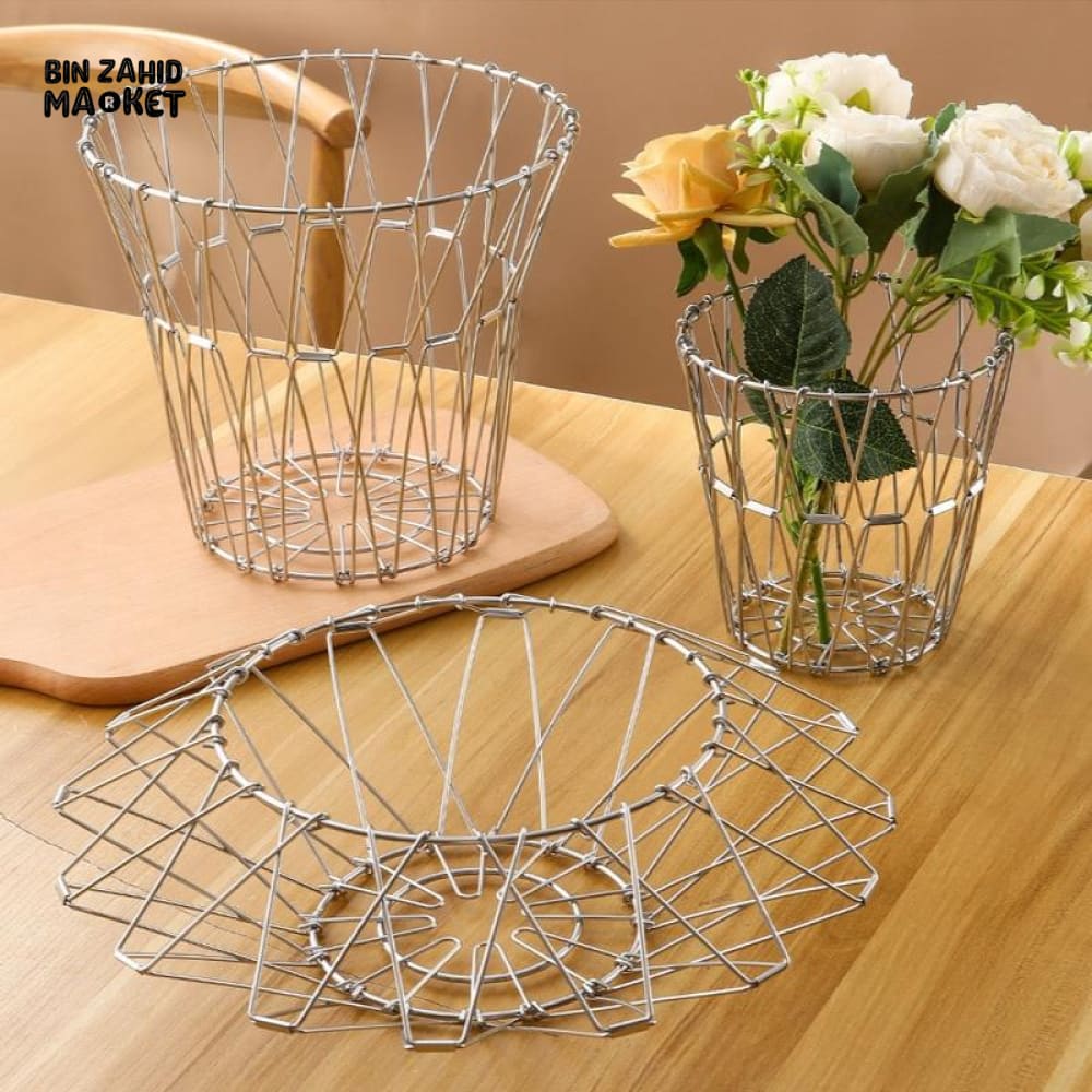 FOLDABLE IRON WIRE FRUIT BOWL – LARGE CAPACITY SCALABLE DESKTOP STORAGE BASKET HOLLOW DESIGN