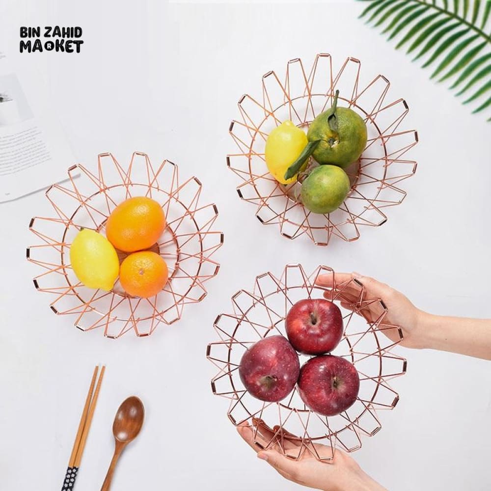 FOLDABLE IRON WIRE FRUIT BOWL – LARGE CAPACITY SCALABLE DESKTOP STORAGE BASKET HOLLOW DESIGN