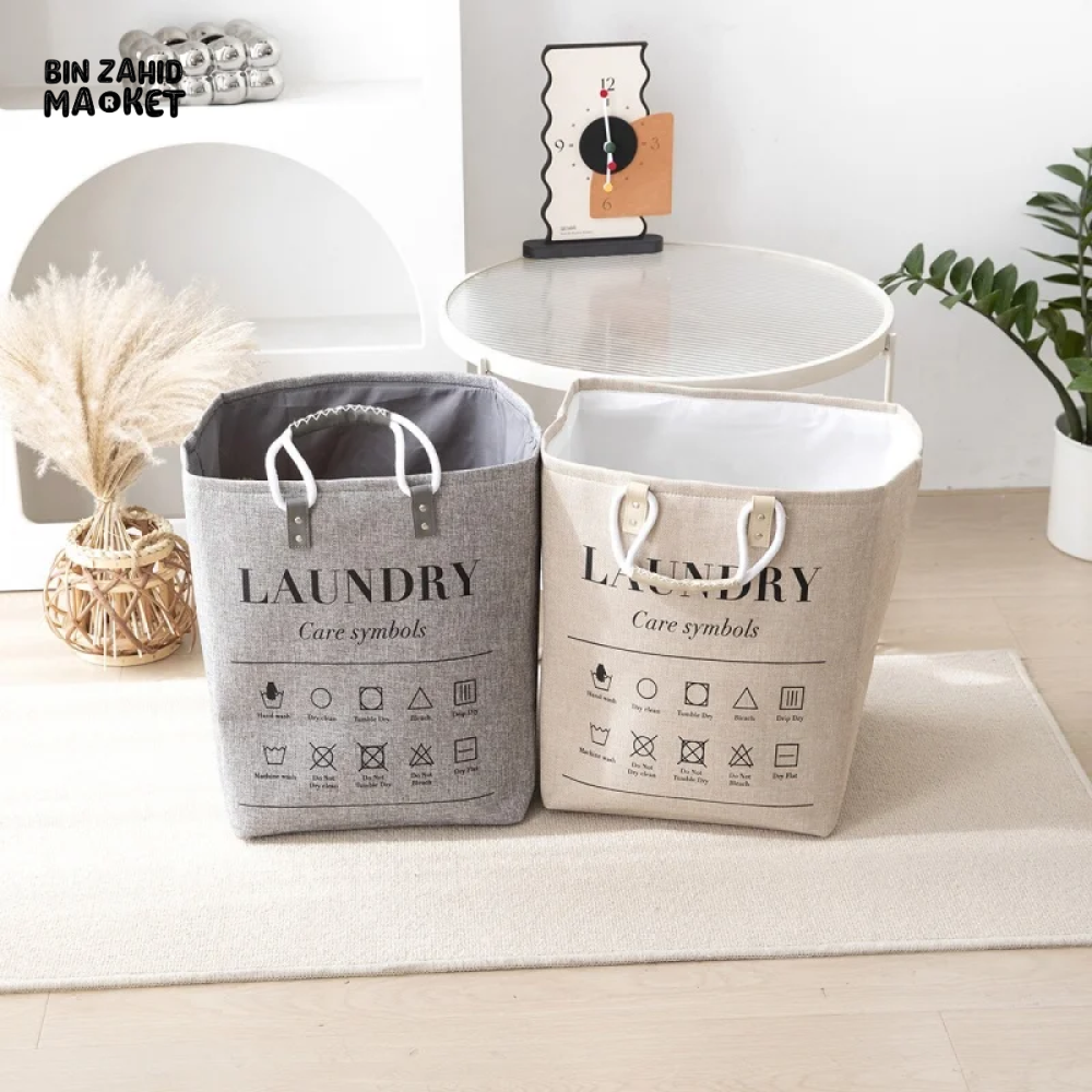 FOLDABLE LAUNDRY BASKET COTTON LINEN LARGE STORAGE BASKET WITH HANDLE WATERPROOF FOLDING BASKET FOR DIRTY CLOTHES & KIDS TOYS