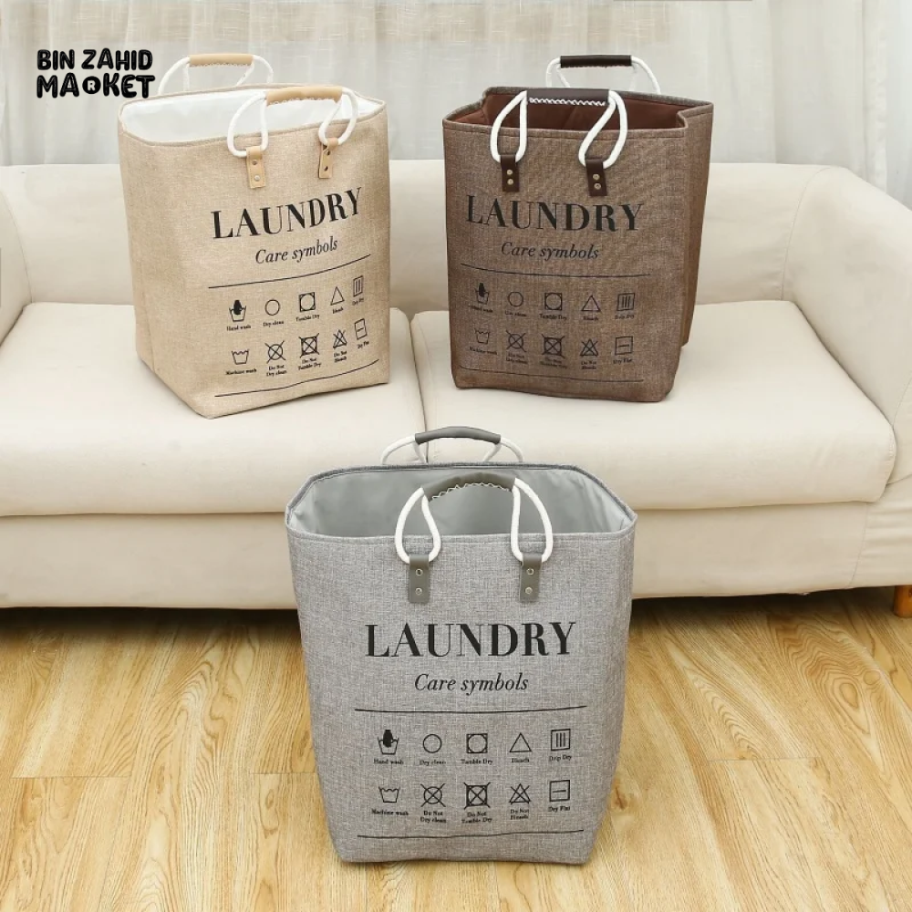 FOLDABLE LAUNDRY BASKET COTTON LINEN LARGE STORAGE BASKET WITH HANDLE WATERPROOF FOLDING BASKET FOR DIRTY CLOTHES & KIDS TOYS