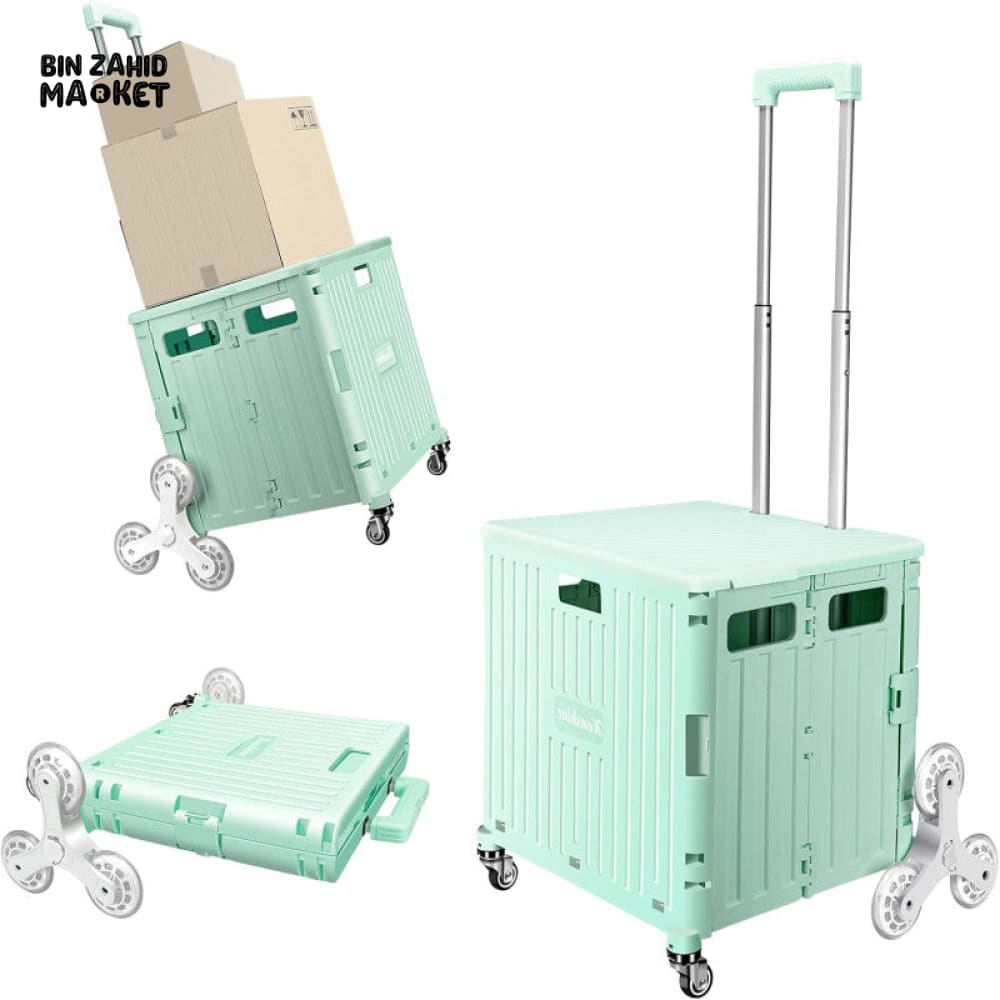 FOLDING ROLLING CRATE WITH WHEELS – HEAVY DUTY FOLDABLE STORAGE CART PORTABLE SHOPPING TROLLEY FOR TRAVEL OUTDOOR & HOME USE