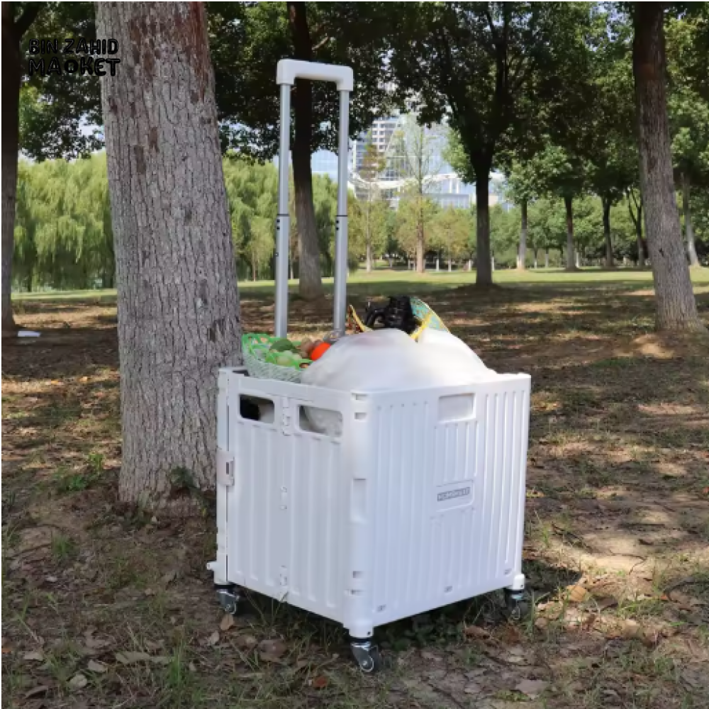 FOLDING ROLLING CRATE WITH WHEELS – HEAVY DUTY FOLDABLE STORAGE CART PORTABLE SHOPPING TROLLEY FOR TRAVEL OUTDOOR & HOME USE