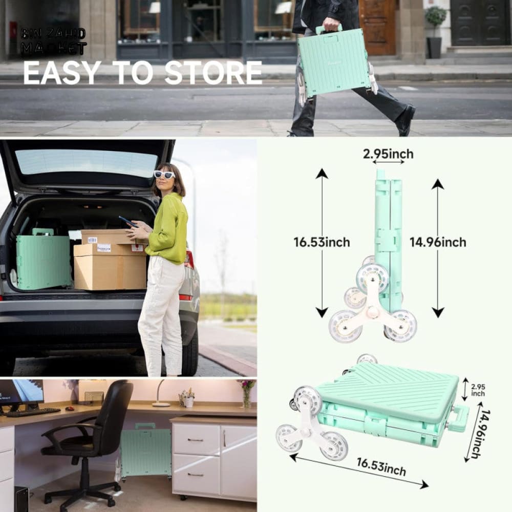 FOLDING ROLLING CRATE WITH WHEELS – HEAVY DUTY FOLDABLE STORAGE CART PORTABLE SHOPPING TROLLEY FOR TRAVEL OUTDOOR & HOME USE