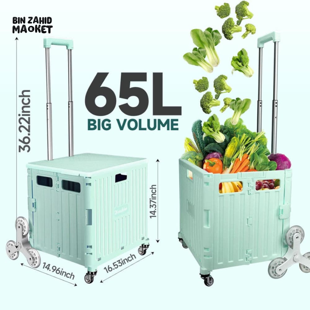 FOLDING ROLLING CRATE WITH WHEELS – HEAVY DUTY FOLDABLE STORAGE CART PORTABLE SHOPPING TROLLEY FOR TRAVEL OUTDOOR & HOME USE