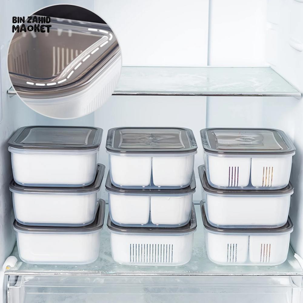 FRIDGE ORGANIZER, DIVIDED VEGETABLE & MEAT BOX, FOOD-GRADE, MICROWAVEABLE.