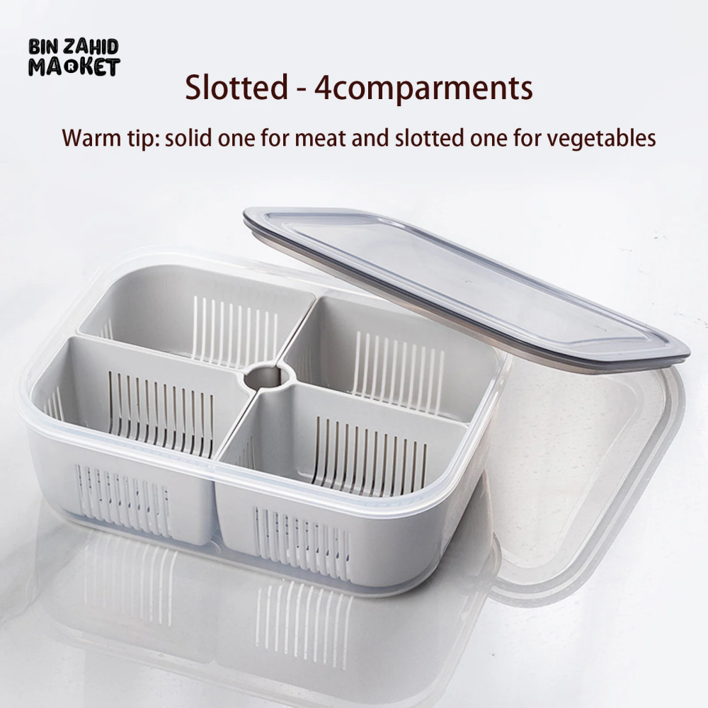 FRIDGE ORGANIZER, DIVIDED VEGETABLE & MEAT BOX, FOOD-GRADE, MICROWAVEABLE.