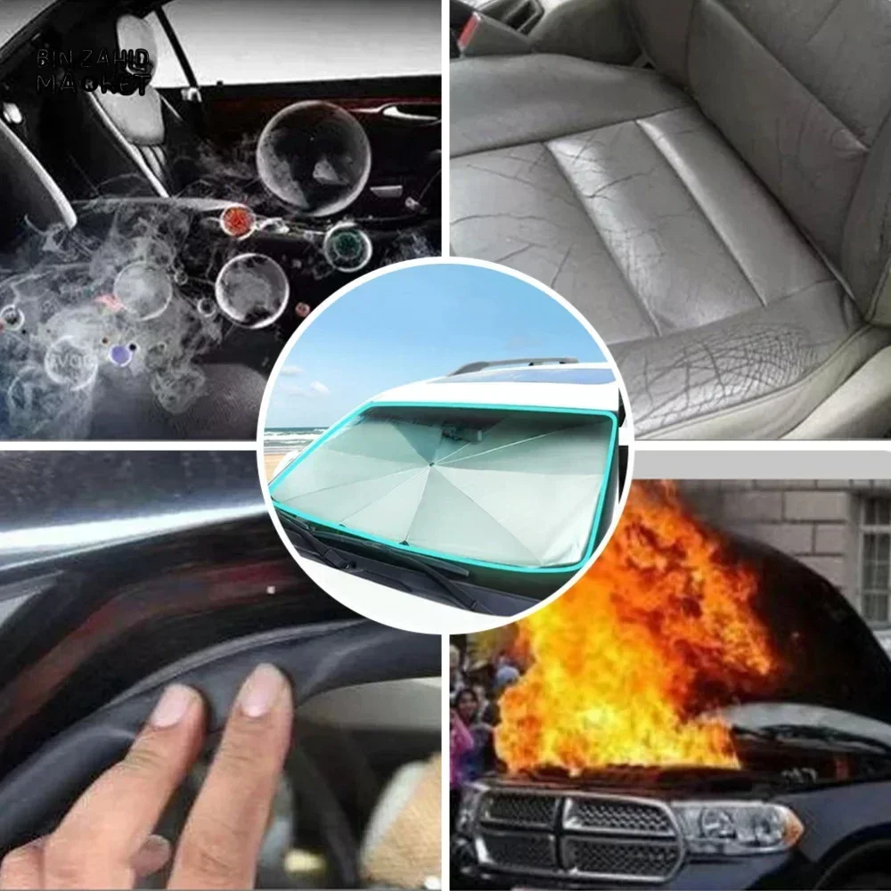 FRONT WINDSHIELD SUNSHADE – COMPACT CAR UMBRELLA FOR SUN & HEAT PROTECTION