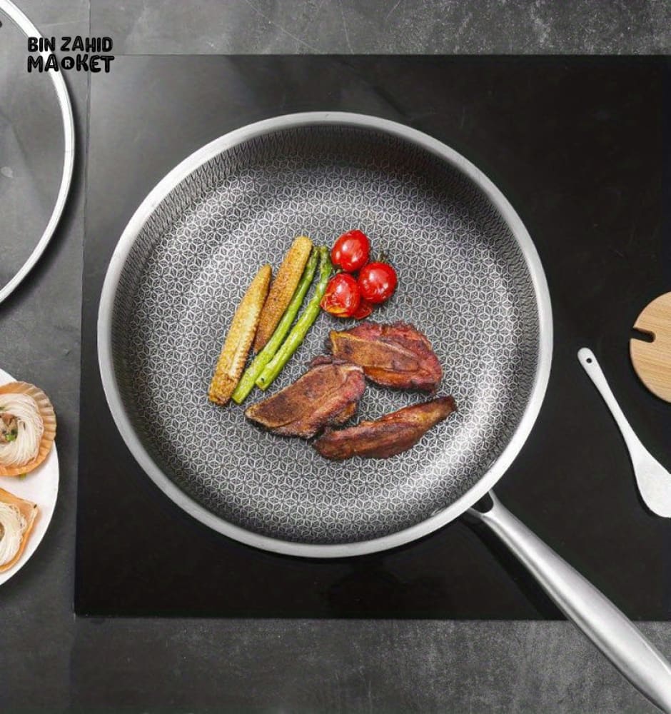 FRYING PAN – NON COATED STAINLESS STEEL NON STICK HONEYCOMB PAN MULTIFUNCTIONAL THICKENED POT FOR GAS & INDUCTION COOKER