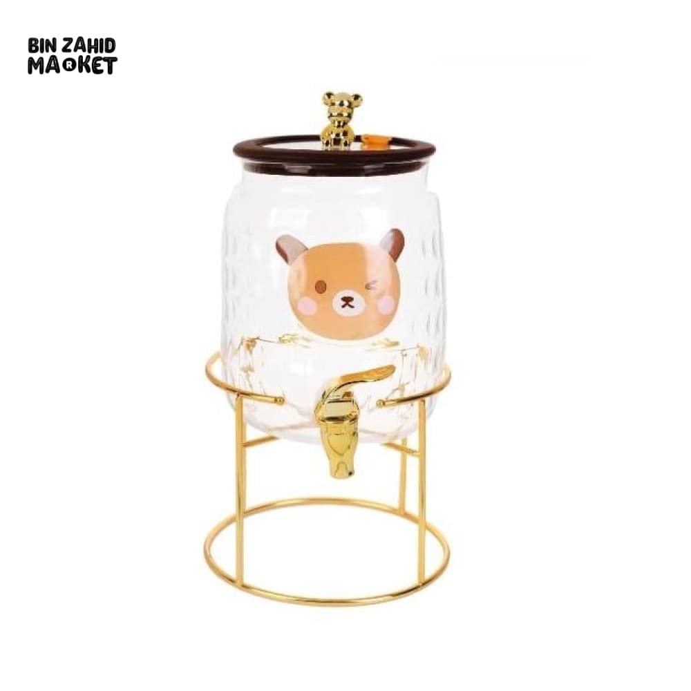 GLASS DISPENSER WITH TAP – 3.2 LITERS TRANSPARENT DRINK DISPENSER WITH METAL BASE GOLD ACCENTS